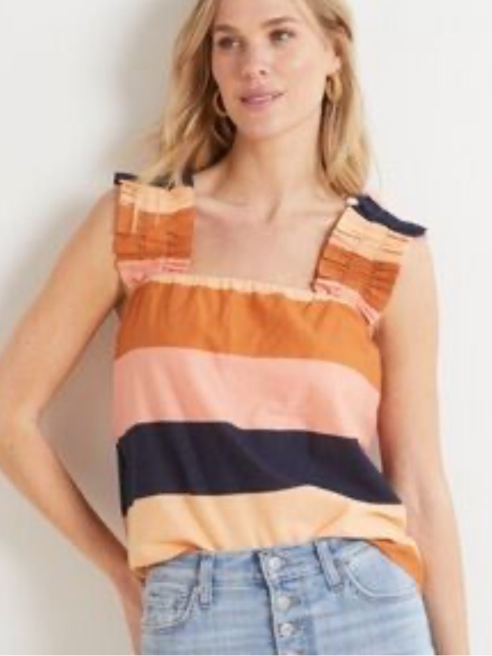 New With Tags Evereve Roan & Ryan Jessie Stripe Ruffle Tank Sz M